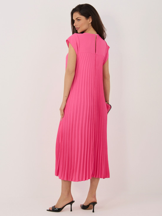 Elegantní růžové midi šaty s kapsami