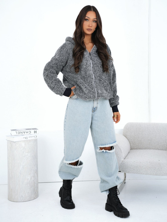 Dámská šedá mikina s kapucí na zip