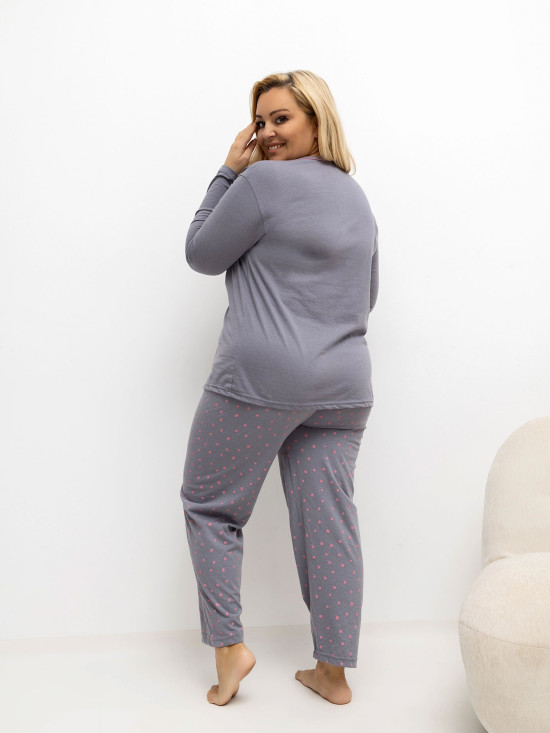 Dámské bavlněné pyžamo s dlouhým rukávem a puntíky