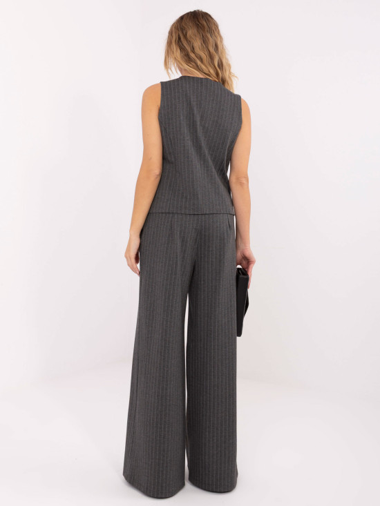 Elegantní široké kalhoty s proužky, tmavě šedé