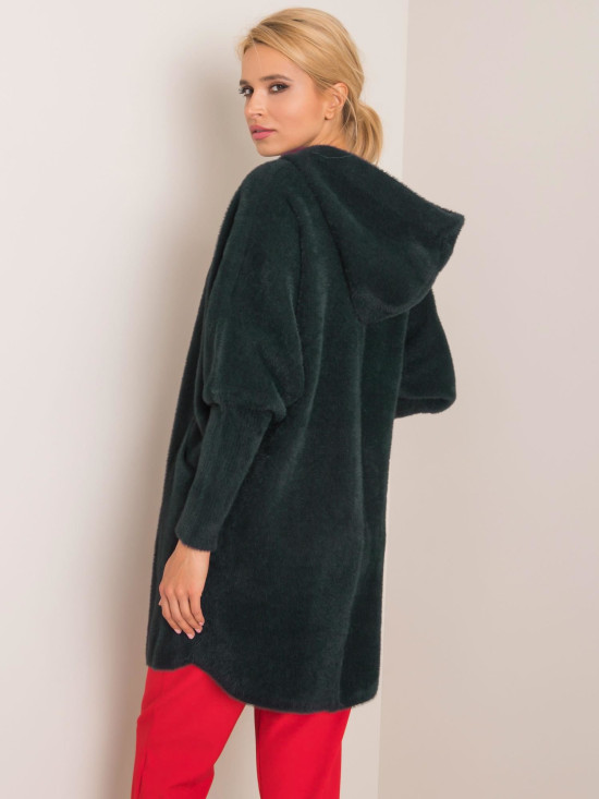 Tmavě zelený přechodný kabát z alpaky s kapucí