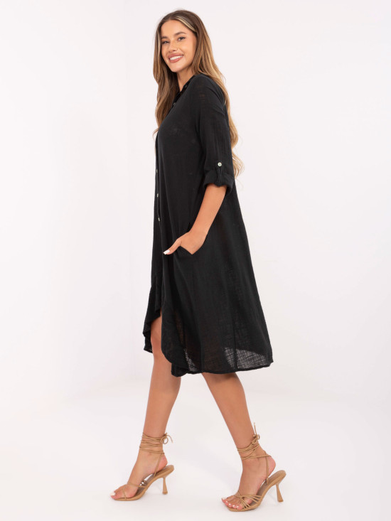 Asymetrické černé šaty s 3/4 rukávem