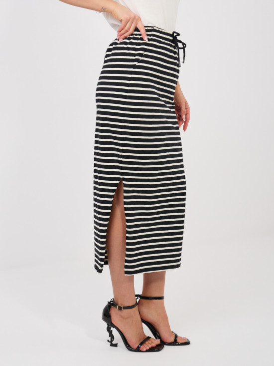 Černá midi sukně s proužky a kapsami