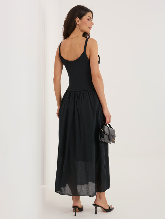 Černé maxi letní šaty na ramínka