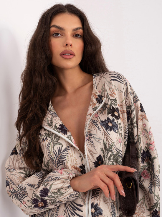 Černá květovaná bomber bunda s nabíranými rukávy