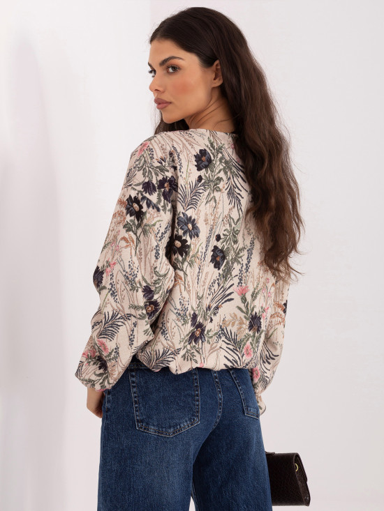 Černá květovaná bomber bunda s nabíranými rukávy