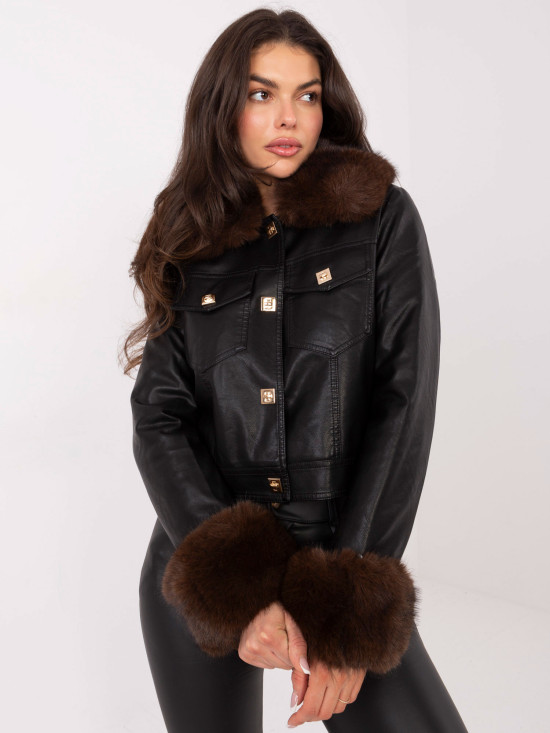 Krátká černá bunda z eko kůže s podšívkou