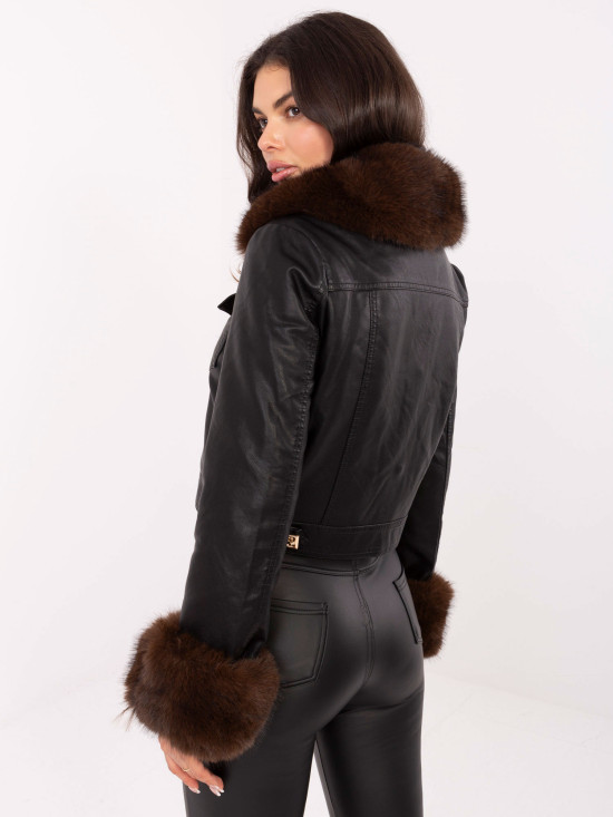 Krátká černá bunda z eko kůže s podšívkou