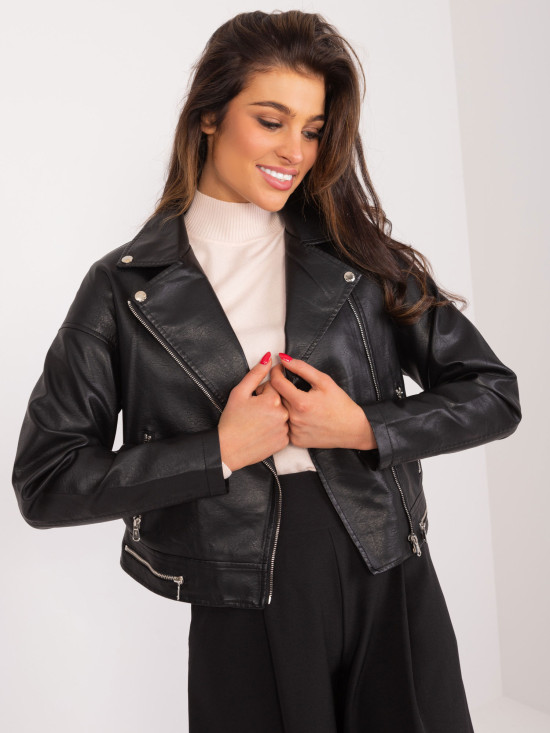 Stylová černá bunda z ekokůže