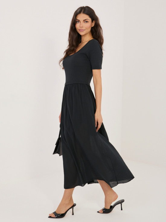 Černé rozšířené midi šaty s podšívkou