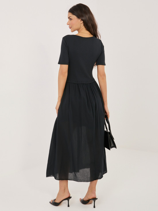 Černé rozšířené midi šaty s podšívkou