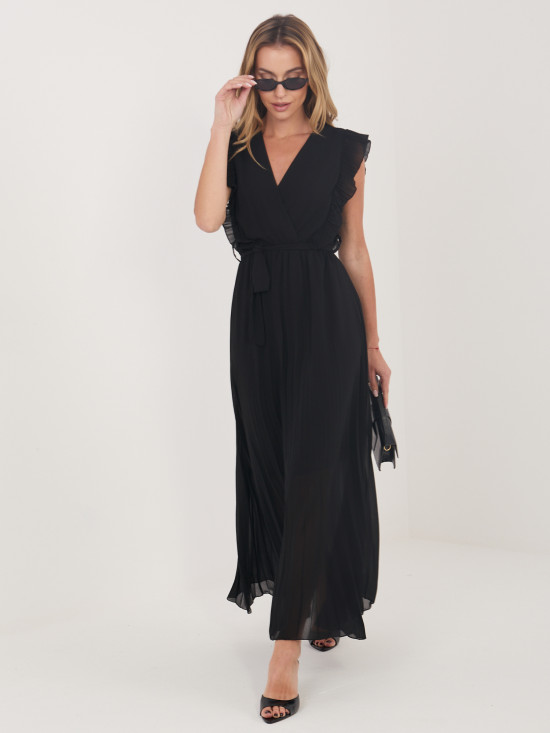 Černé rozšířené midi šaty s páskem