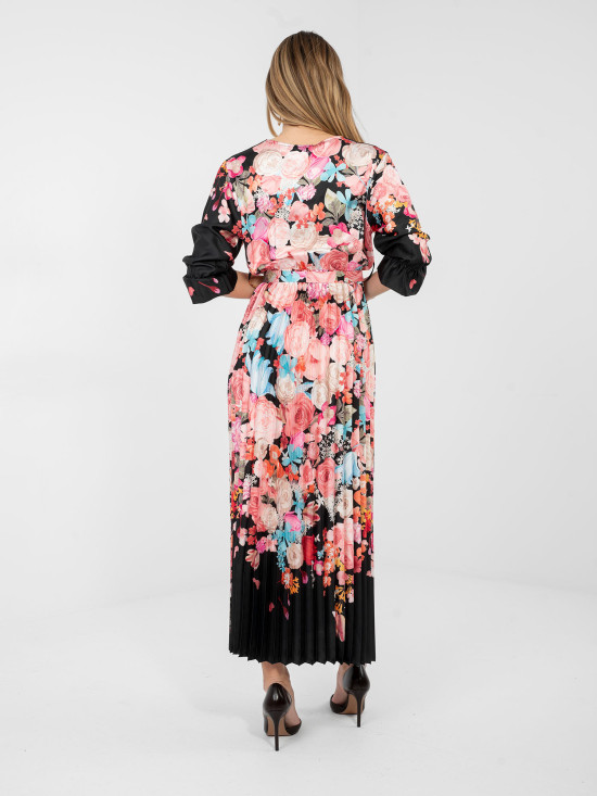 Černé maxi šaty s květinovým vzorem a páskem
