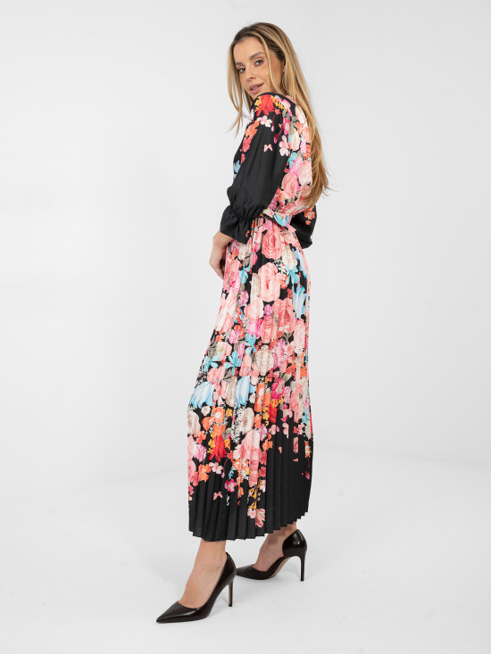 Černé maxi šaty s květinovým vzorem a páskem