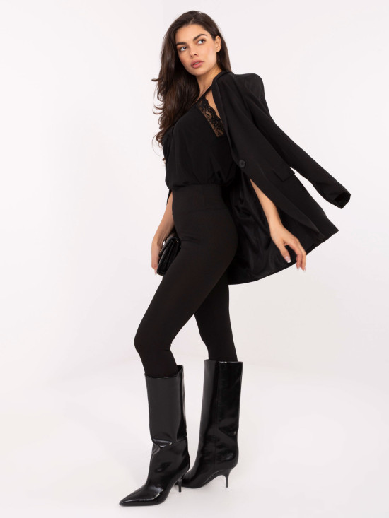 Černé žebrované legíny s vysokým pasem