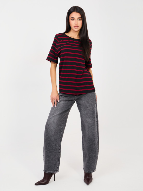 Vícebarevné pruhované tričko s krátkým rukávem
