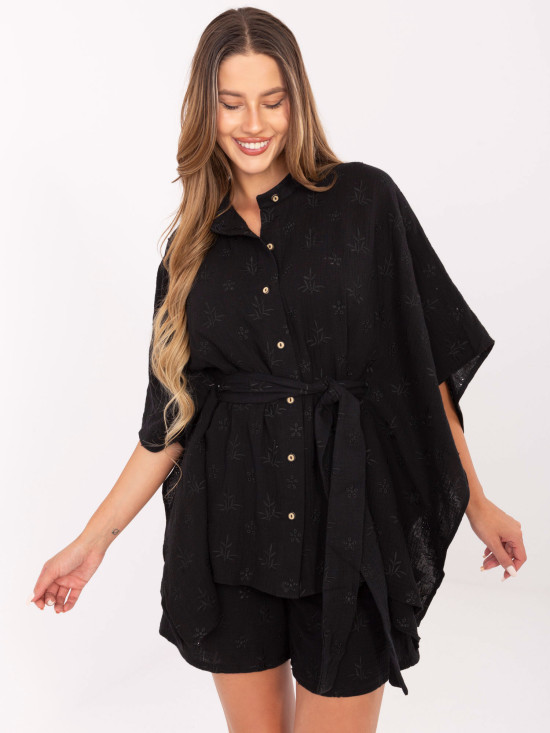 Elegantní černý komplet s krátkým rukávem