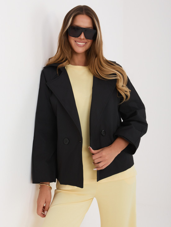 Krátký přechodný kabát s 3/4 rukávy, černý