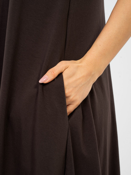 Maxi letní šaty s V-výstřihem, tmavě hnědé