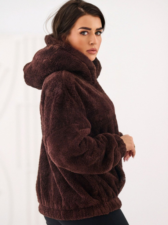 Dámská hnědá mikina s kapucí a kapsou