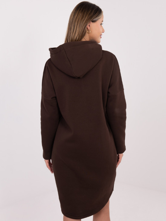 Dlouhá hnědá mikina s kapucí a zipem