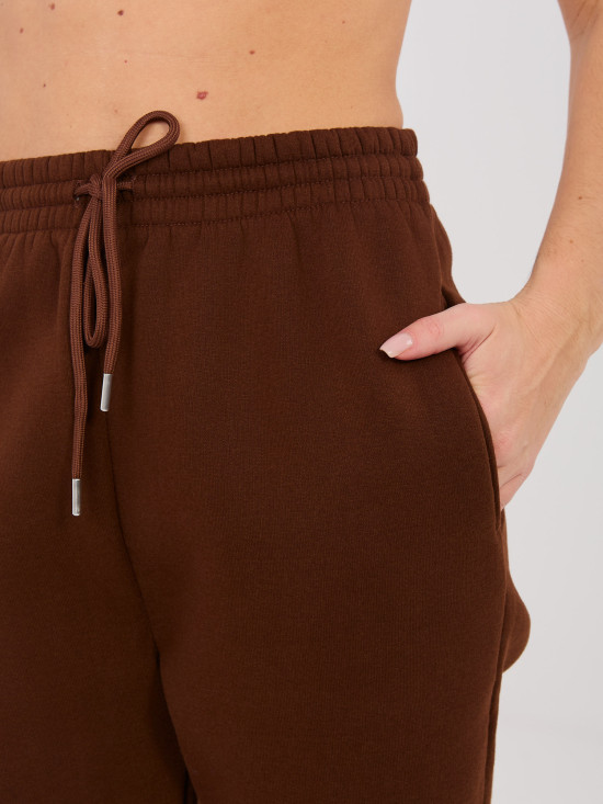 Dámské teplákové kalhoty s vysokým pasem, hnědé