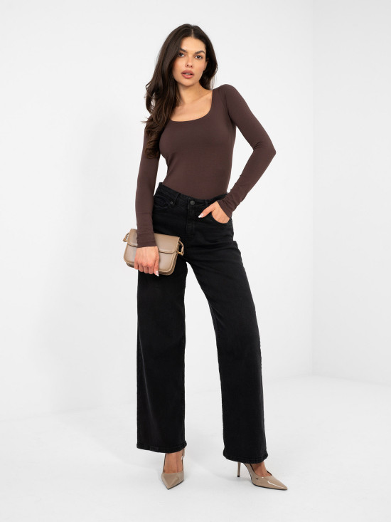 Hnědá bavlněná halenka s dlouhým rukávem a podšívkou