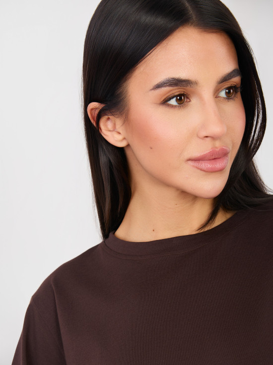 Dámské hnědé bavlněné tričko s krátkým rukávem