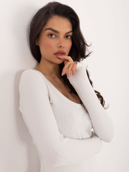 Bavlněné žebrované body s dlouhým rukávem v barvě ecru