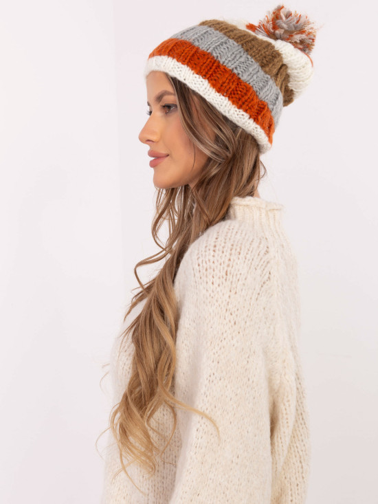 Elegantní čepice s pruhy šedá/terakota