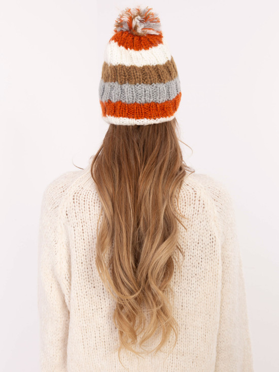 Elegantní čepice s pruhy šedá/terakota