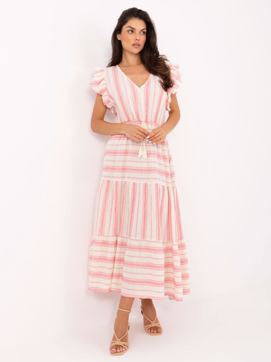 Bílo-růžové letní midi šaty