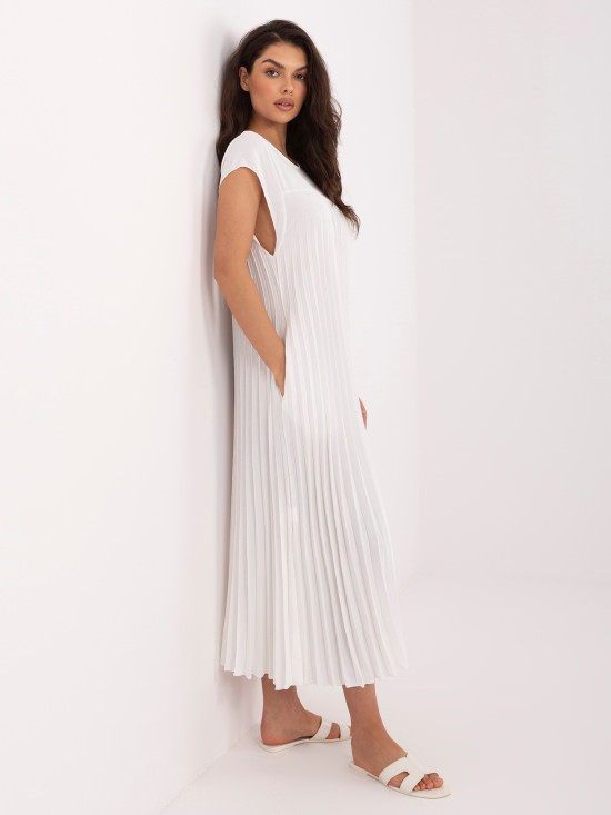 Elegantní midi šaty ecru s kapsami