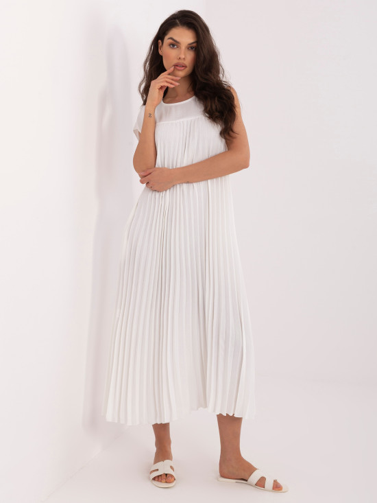 Elegantní midi šaty ecru s kapsami