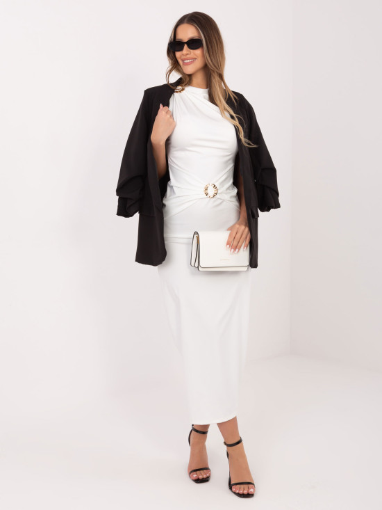 Elegantní midi šaty s vodopádovým výstřihem, ecru