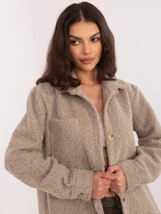 Tmavě béžová přechodná bunda s límečkem a kapsami