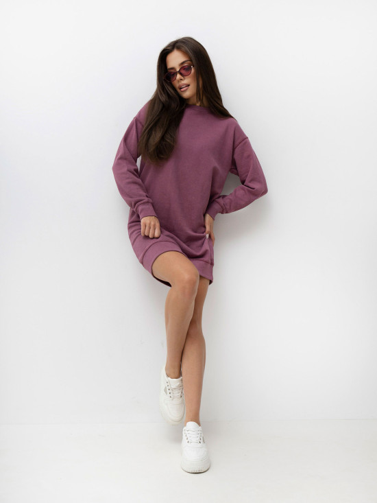 Fialové oversize šaty s dlouhým rukávem