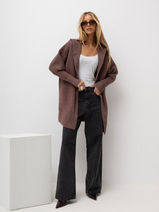 Fialový přechodný kabát s kapucí