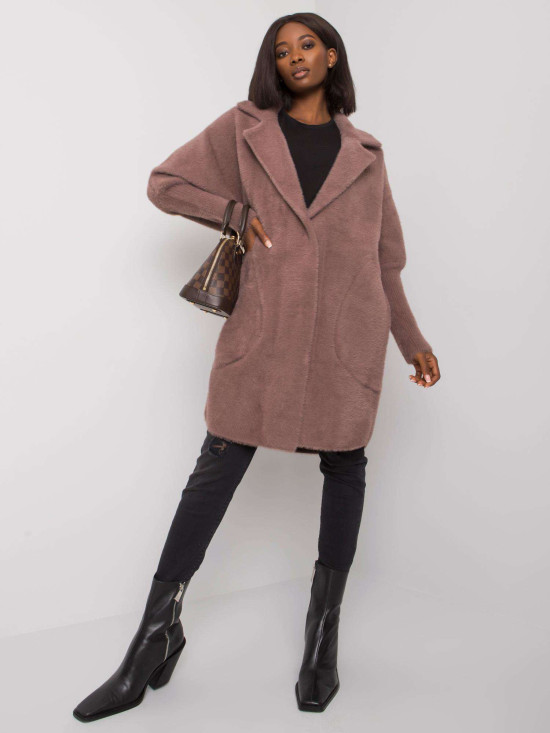 Tmavě růžový kabát z alpaky fluffy