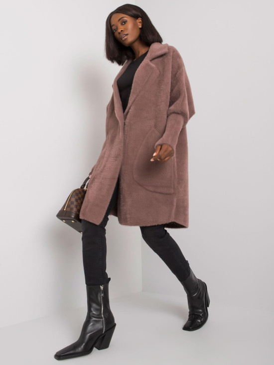 Tmavě růžový kabát z alpaky fluffy