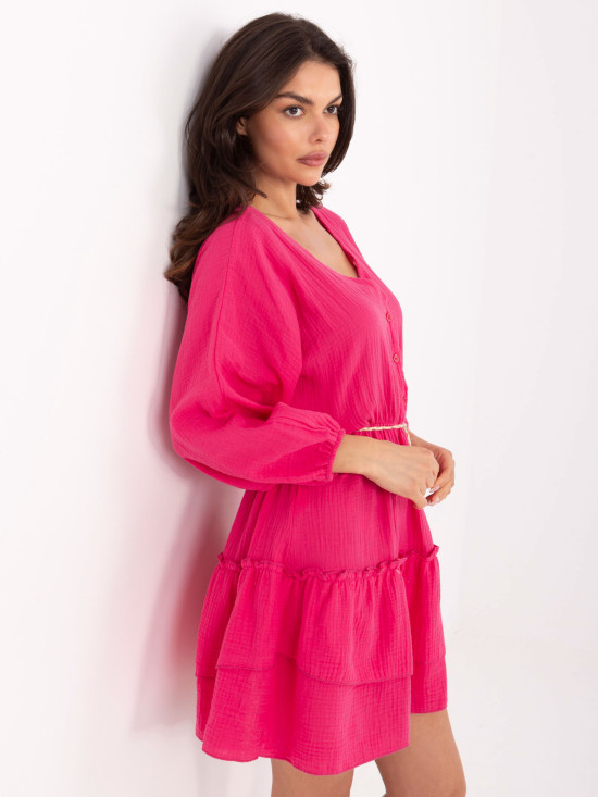 Růžové letní šaty s dlouhým rukávem