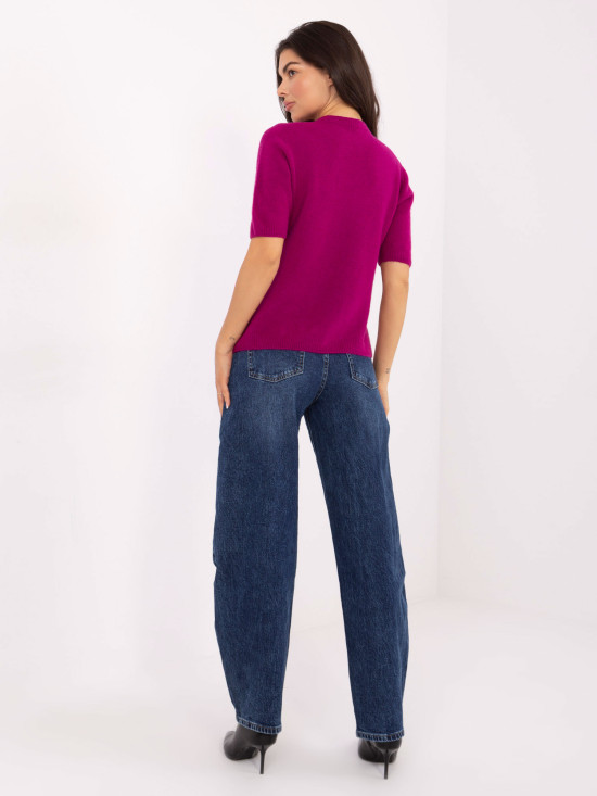 Fuchsiový pletený svetr s krátkým rukávem