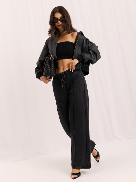 Šedé teplákové kalhoty wide leg