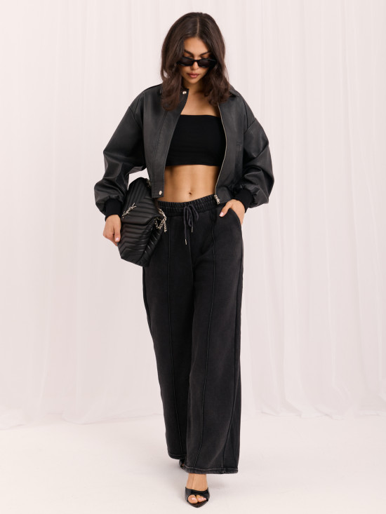 Šedé teplákové kalhoty wide leg
