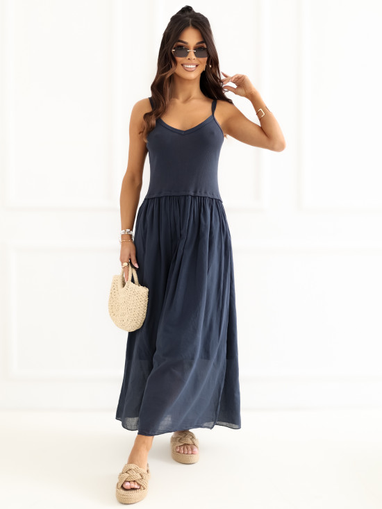 Tmavě modré maxi šaty na ramínka