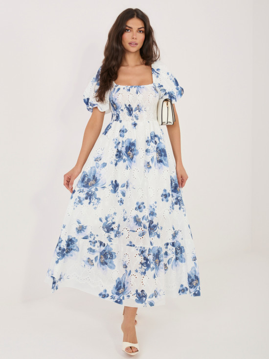 Modré midi šaty s květinovým vzorem