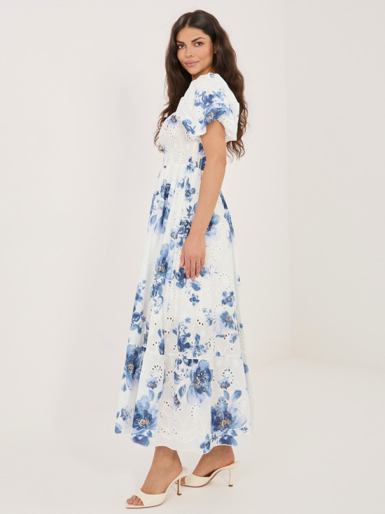 Modré midi šaty s květinovým vzorem