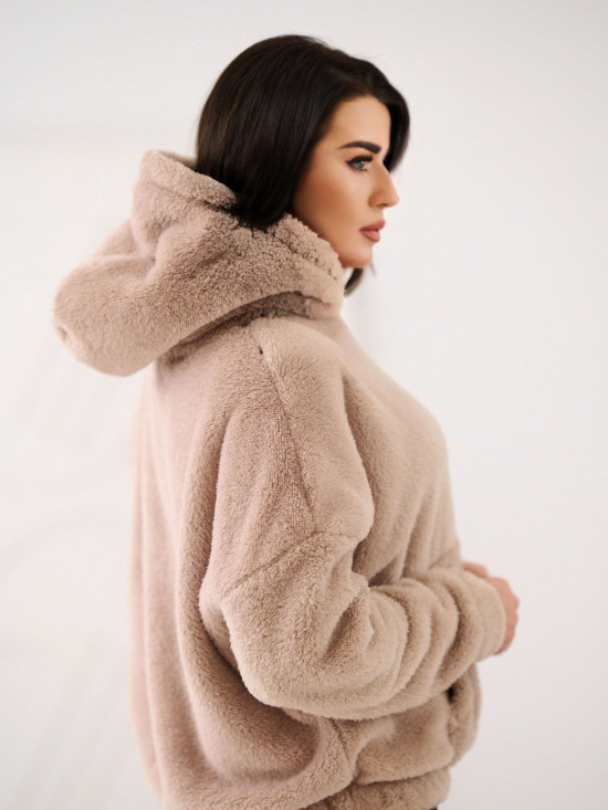 Béžová mikina s kapucí a kapsou