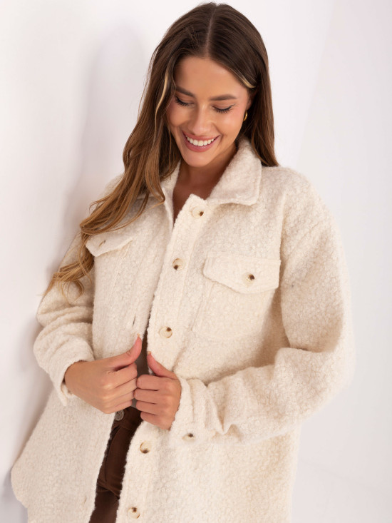 Světle béžová casual košilová bunda s kapsami