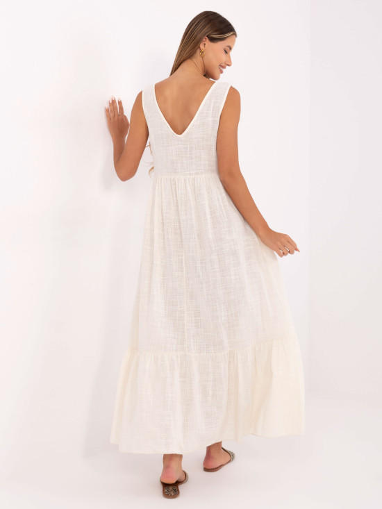 Maxi šaty s V výstřihem ve světle béžovém odstínu